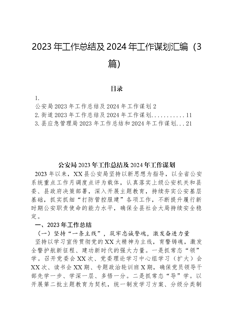 （3篇）2023年工作总结及2024年工作谋划汇编.docx，第1页预览