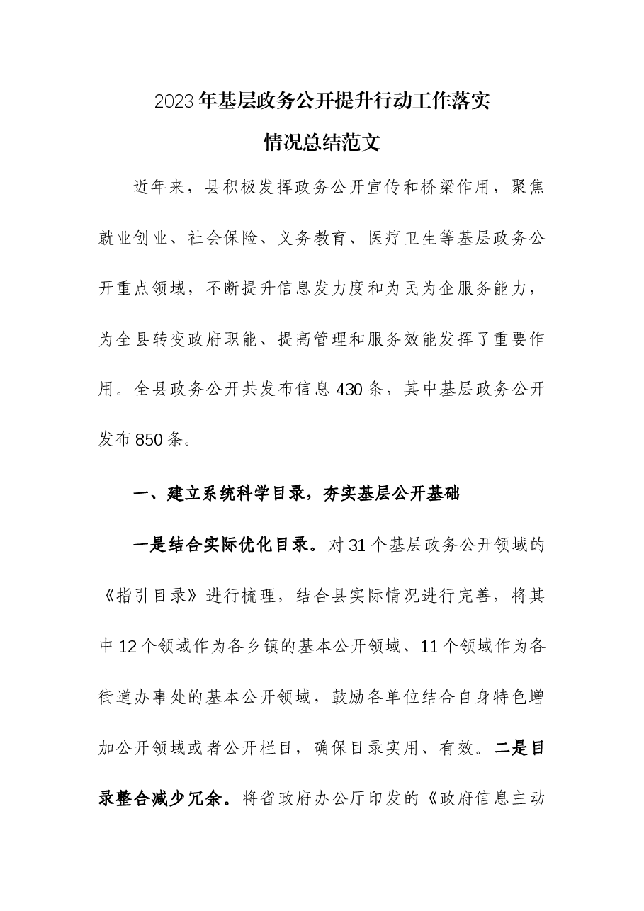 2023年基层政务公开提升行动工作落实情况总结.docx,第1页预览