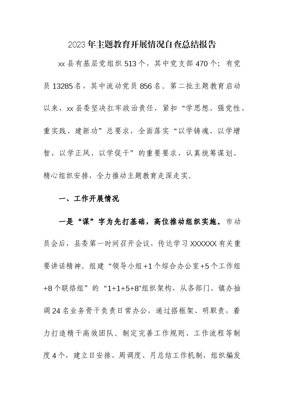 (2篇)2023年主题教育开展情况自查总结报告.docx,第1页预览
