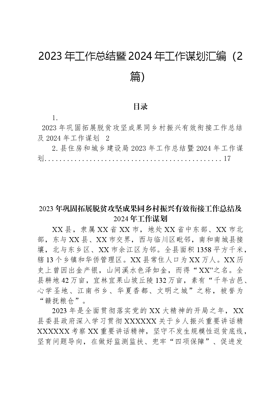 (2篇)2023年工作总结暨2024年工作谋划汇编.docx,第1页预览