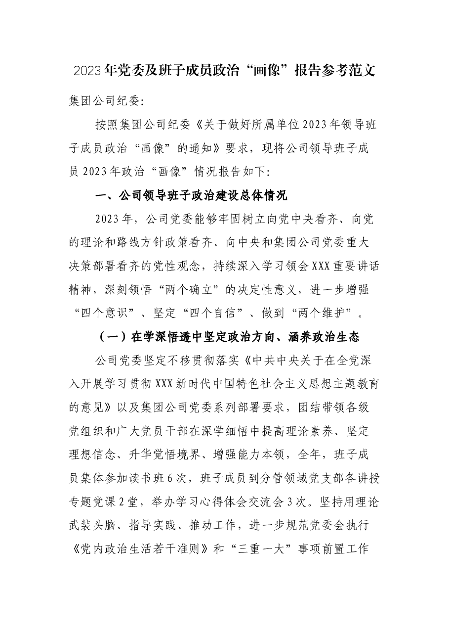 2023年党委及班子成员政治“画像”报告.docx,第1页预览