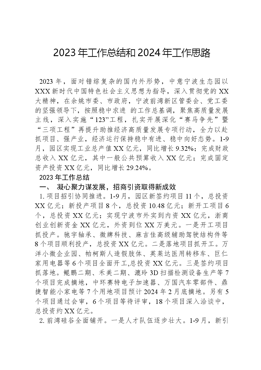 2023年工作总结和2024年工作思路1207.docx,第1页预览