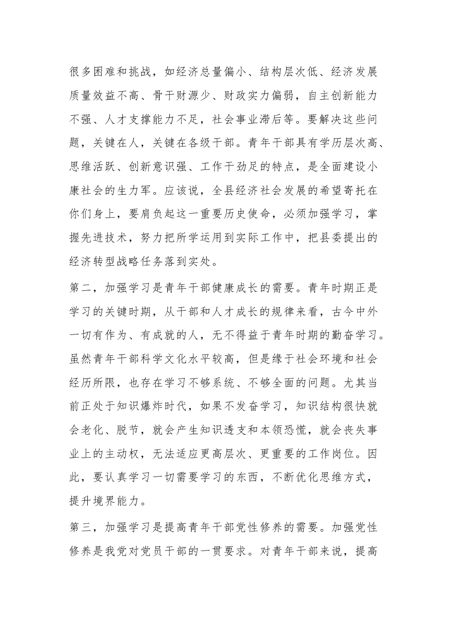 (3篇)县委书记在青年干部培训班上的发言稿.docx,第2页预览