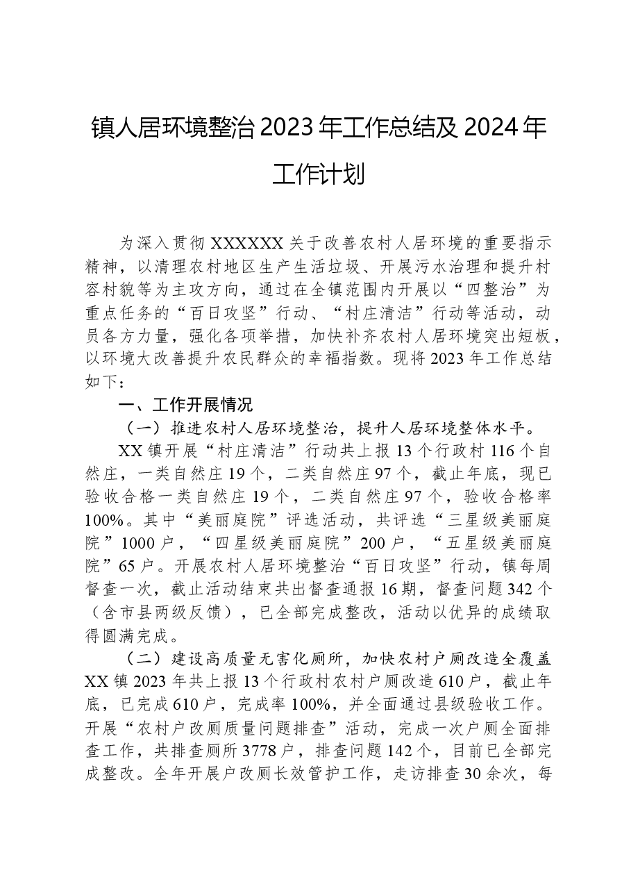 镇人居环境整治2023年总结及2024年工作计划.docx,第1页预览
