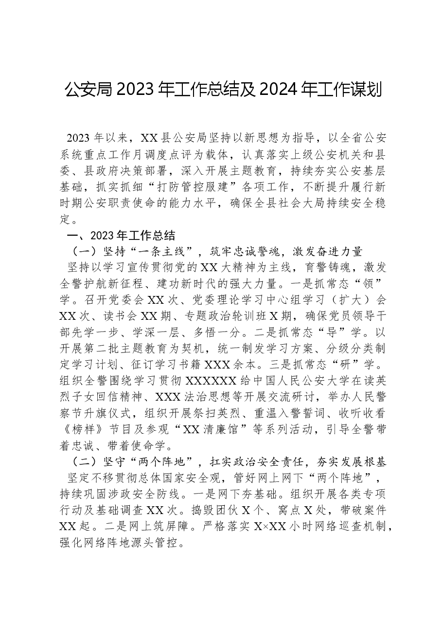 公安局2023年工作总结及2024年工作谋划.docx,第1页预览