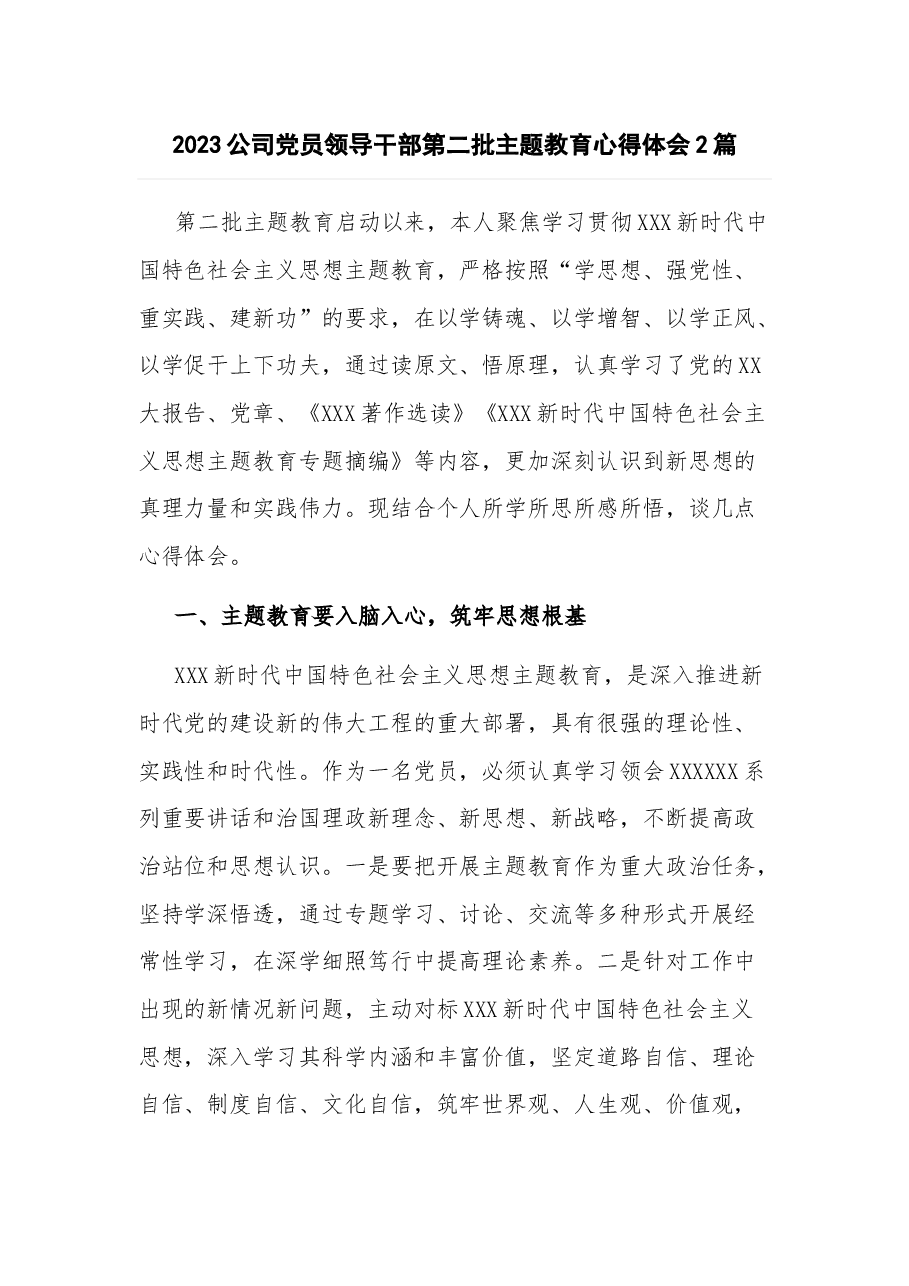 (2篇)2023公司党员领导干部第二批主题教育心得体会.docx,第1页预览