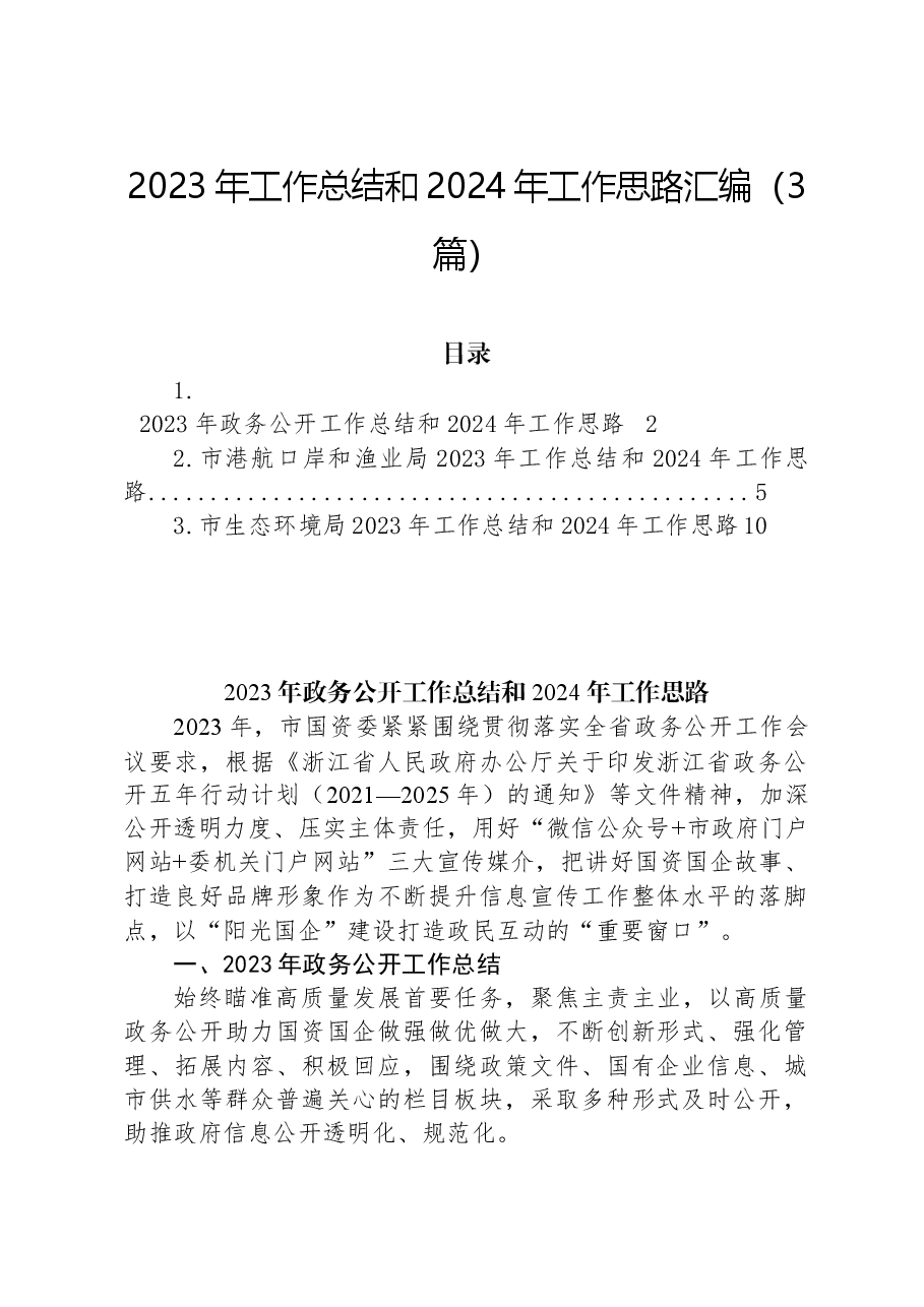 (3篇)2023年工作总结和2024年工作思路汇编.docx,第1页预览