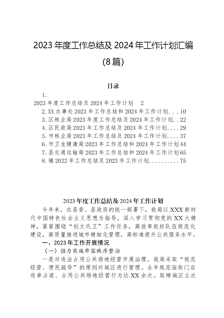 (8篇)2023年度工作总结及2024年工作计划汇编.docx,第1页预览