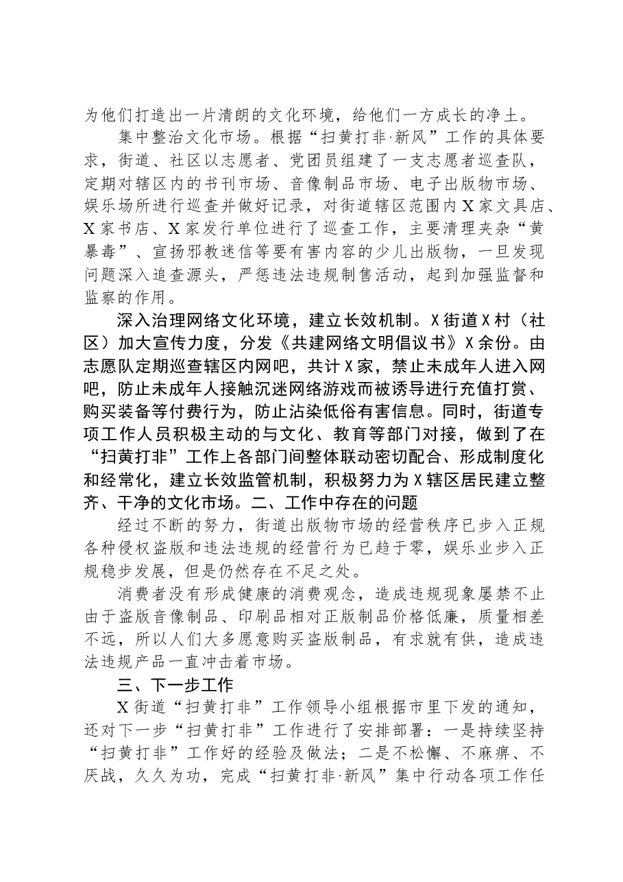 开展“扫黄打非·新风”集中行动的阶段性情况总结（街道）.docx，第2页预览