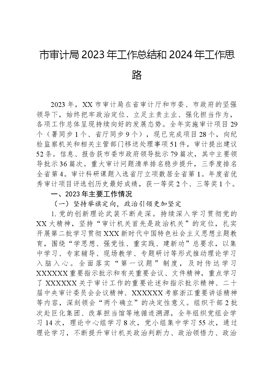 市审计局2023年工作总结和2024年工作思路.docx,第1页预览