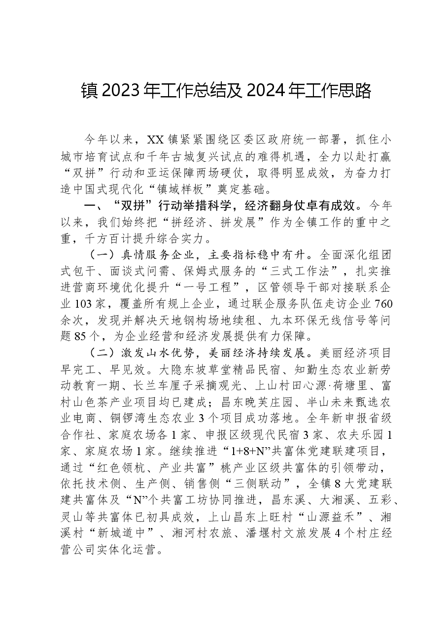 镇2023年工作总结及2024年工作思路.docx,第1页预览