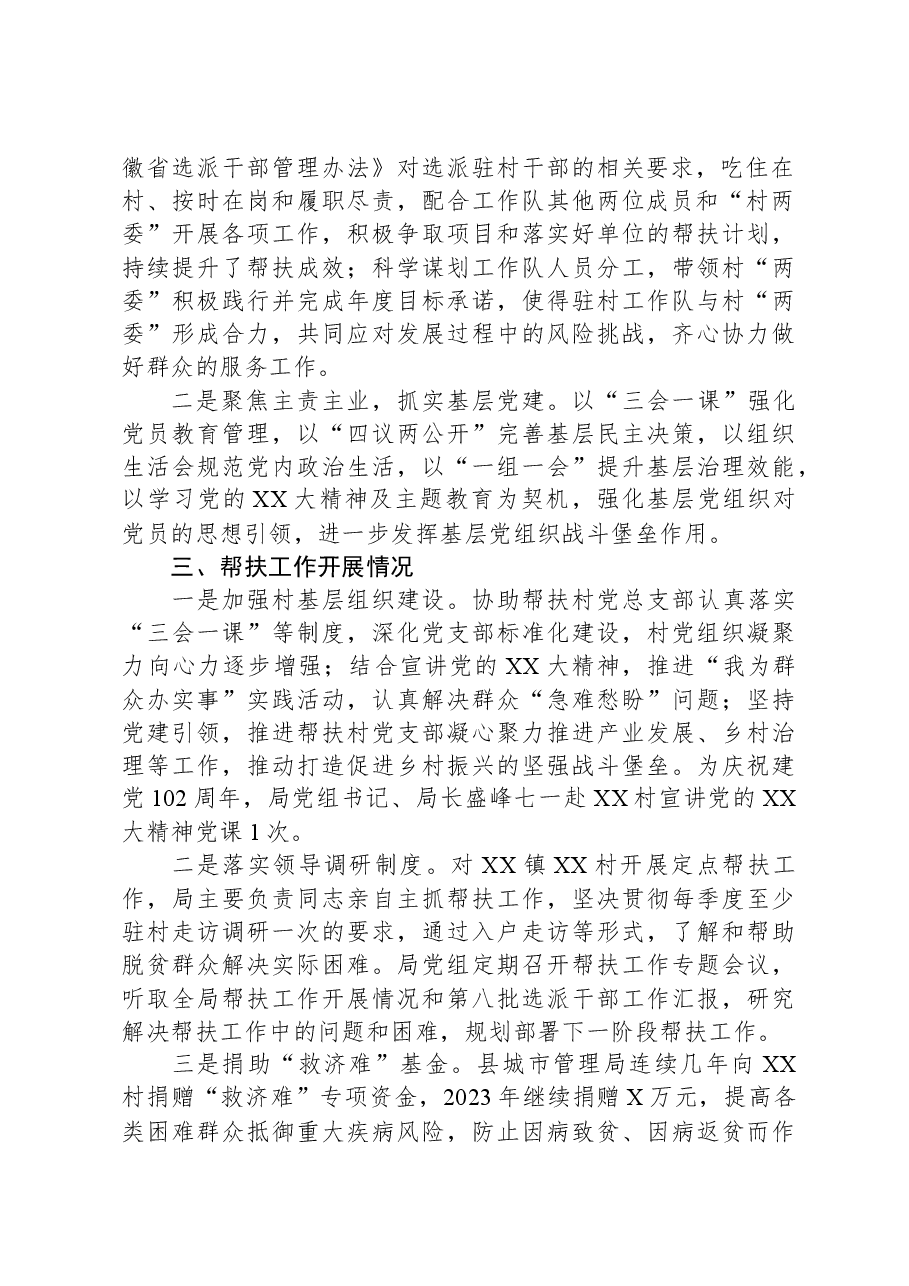 县城市管理局2023年度帮扶XX镇XX村工作总结.docx，第2页预览