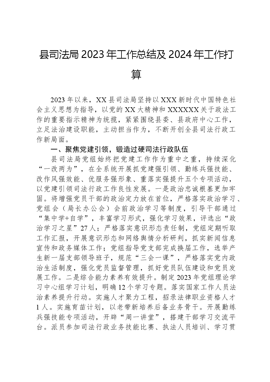 县司法局2023年工作总结及2024年工作打算.docx,第1页预览