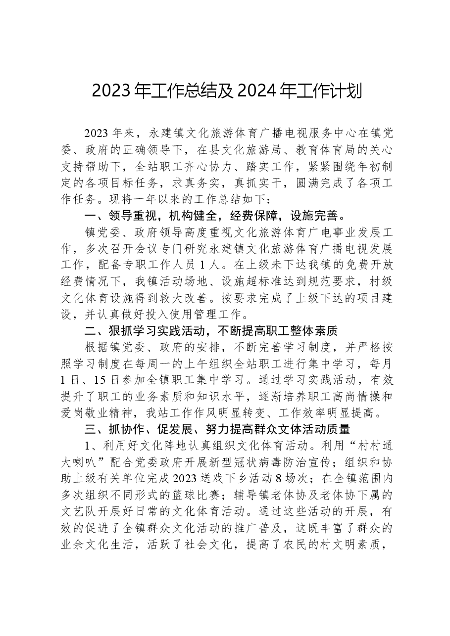 2023年工作总结及2024年工作计划01.docx，第1页预览