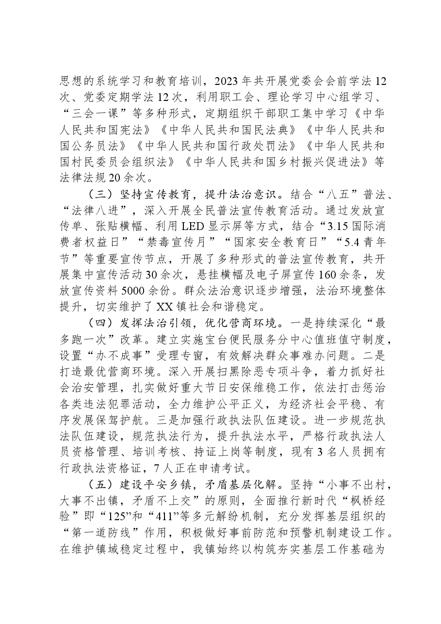 XX镇2023年度法治政府建设工作报告.docx,第2页预览