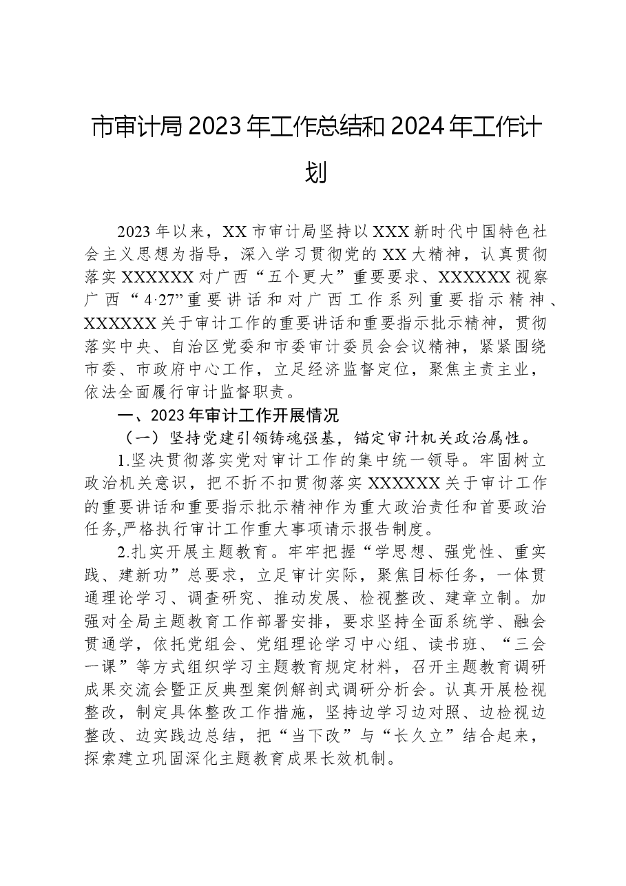 市审计局2023年工作总结和2024年工作计划.docx,第1页预览