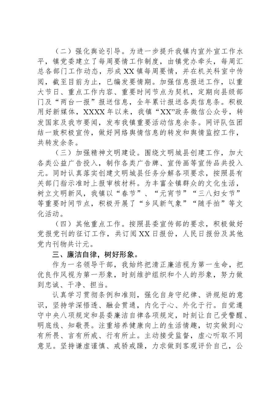 2023年XX镇宣传委员述职述德述廉报告.docx,第2页预览