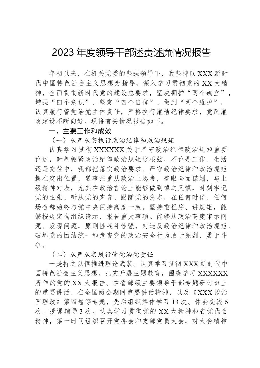 2023年度领导干部述责述廉情况报告.docx,第1页预览
