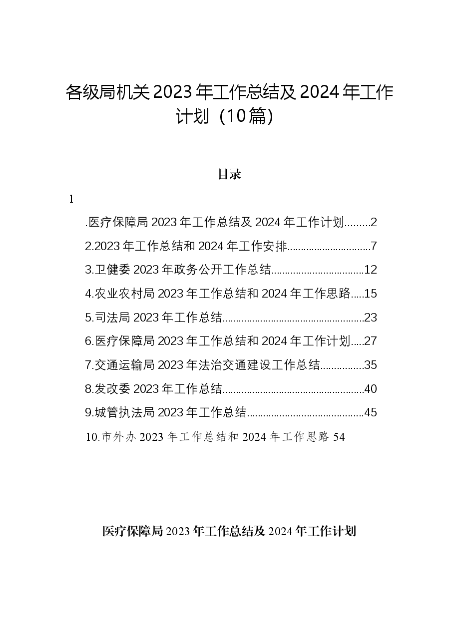 (10篇)各级局机关2023年工作总结及2024年工作计划.docx,第1页预览