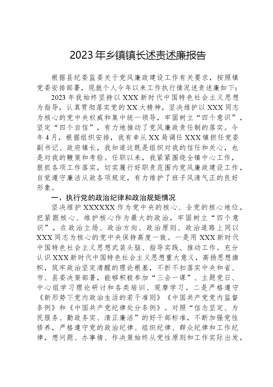 2023年乡镇镇长述责述廉报告.docx,第1页预览