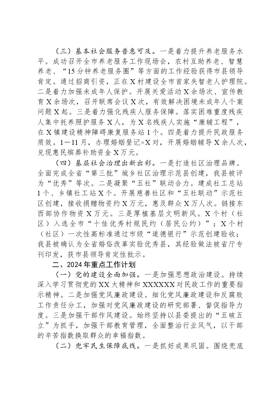 县民政局2023年度工作总结暨2024年工作计划.docx,第2页预览