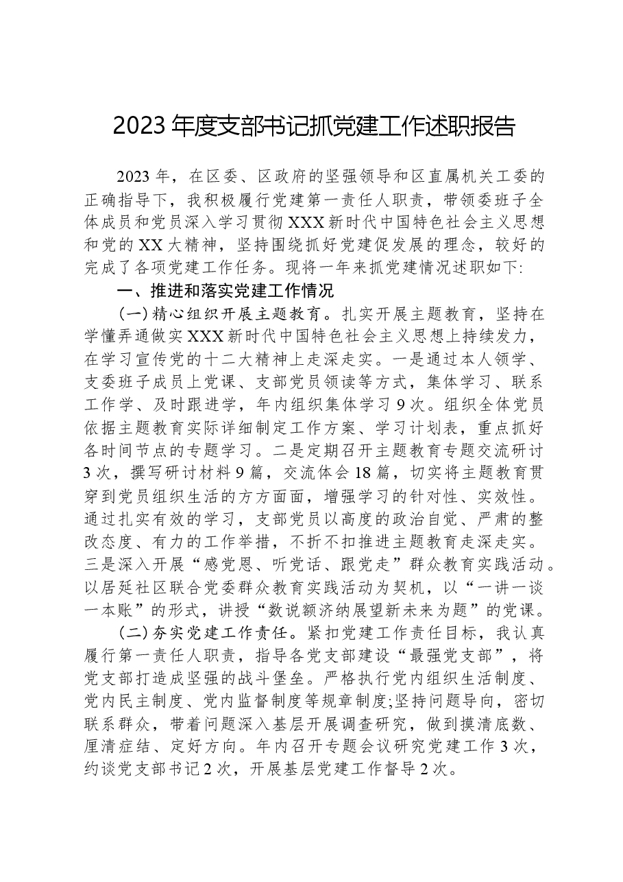 2023年度支部书记抓党建工作述职报告.docx,第1页预览