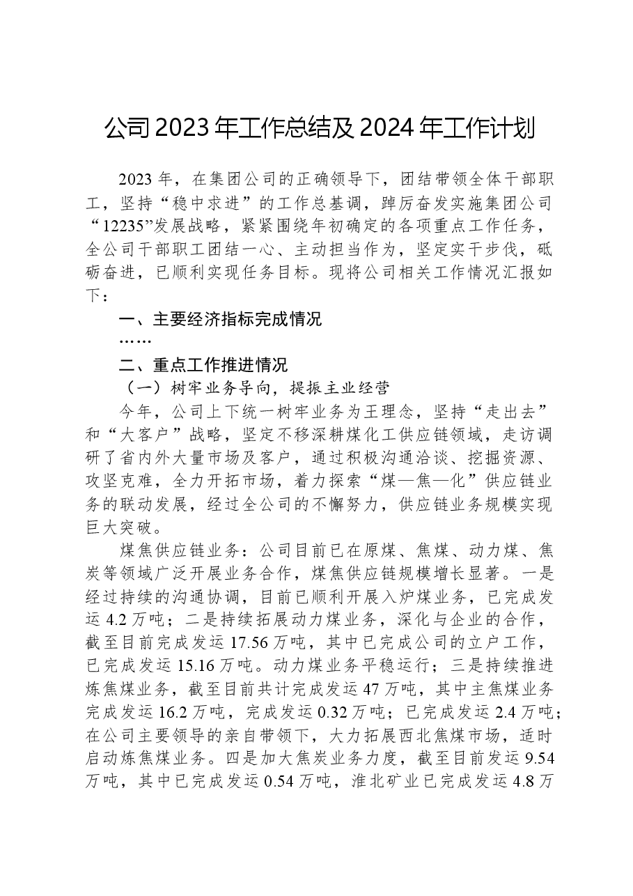 公司2023年工作总结及2024年工作计划.docx,第1页预览