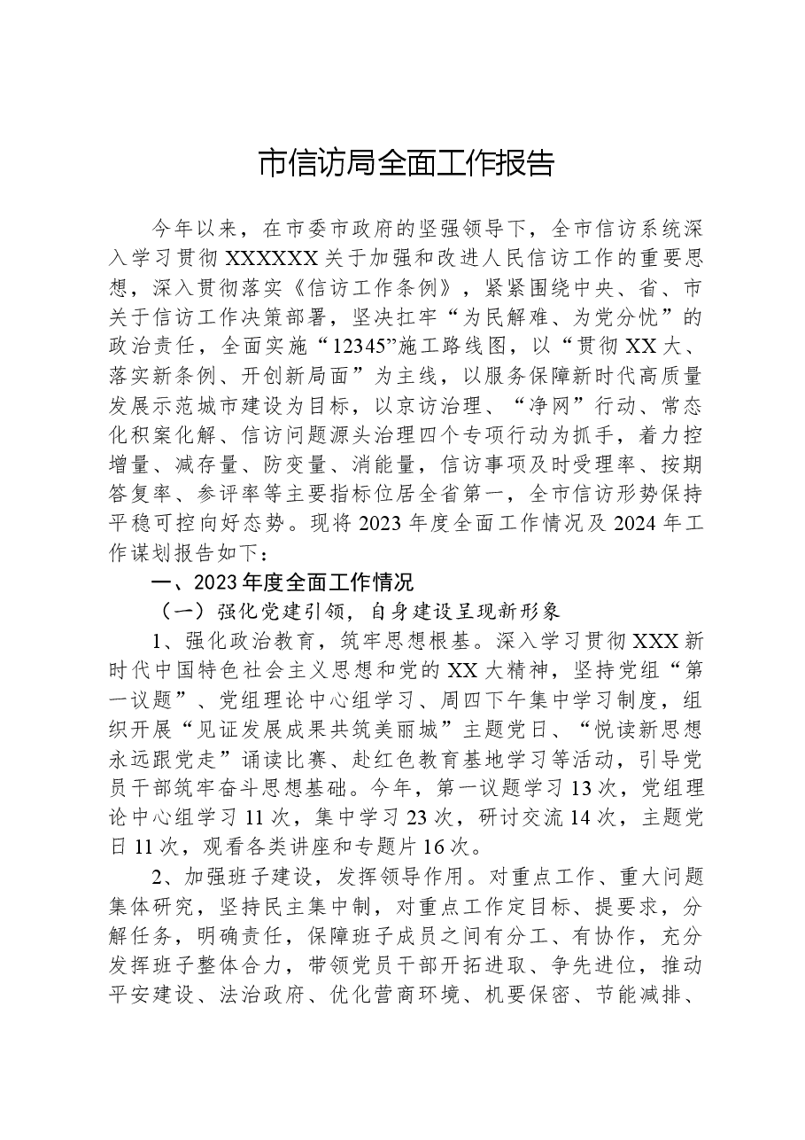 市信访局全面工作报告.docx，第1页预览