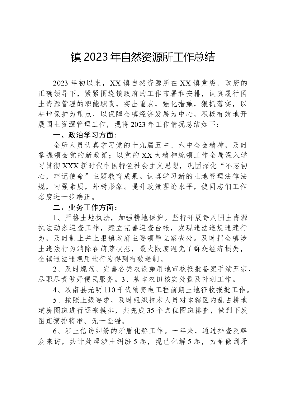 镇2023年自然资源所工作总结.docx,第1页预览