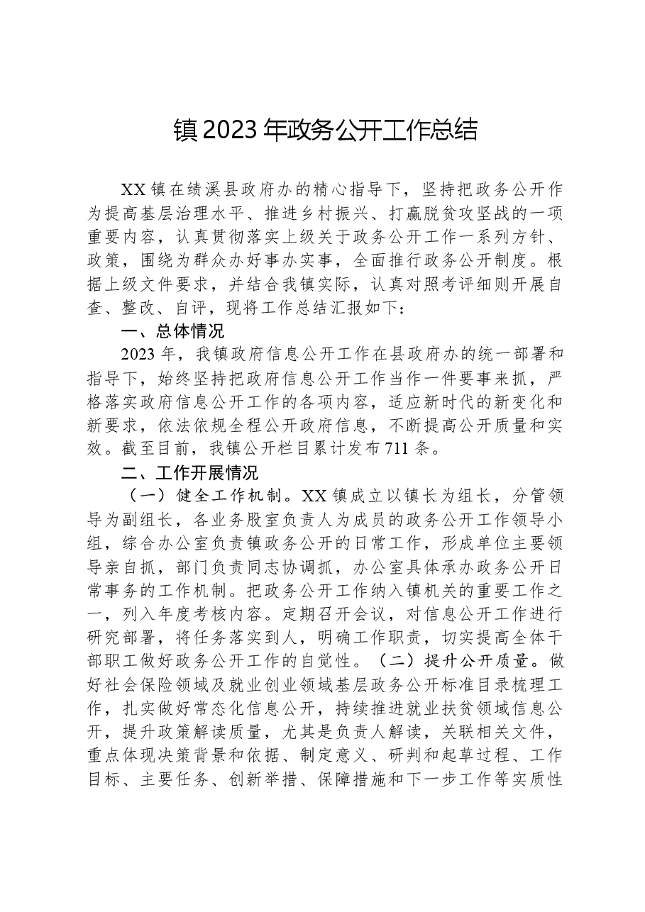 镇2023年政务公开工作总结01.docx,第1页预览