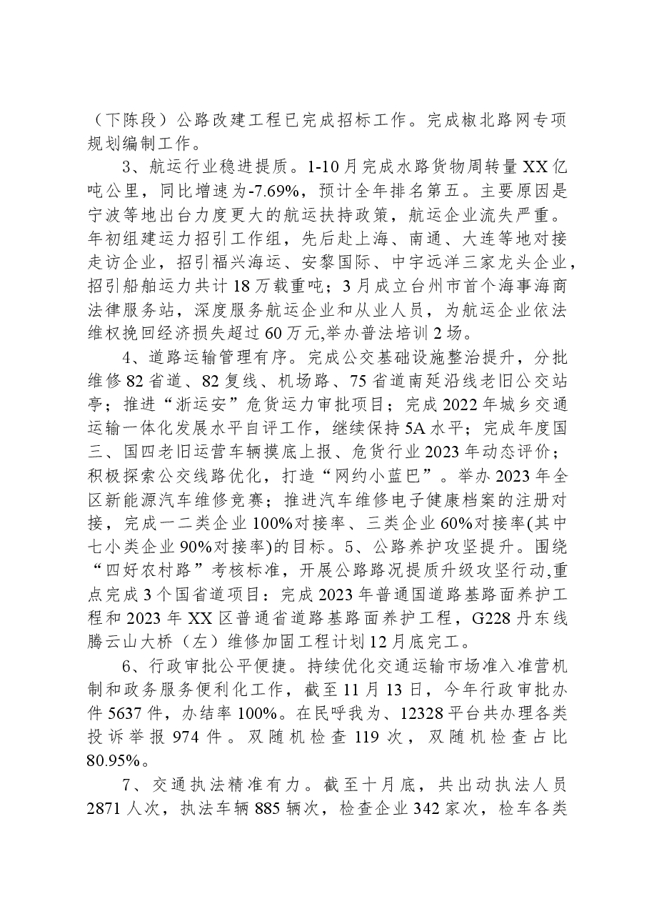 区交通运输局2023年度工作总结及明年工作思路.docx,第2页预览