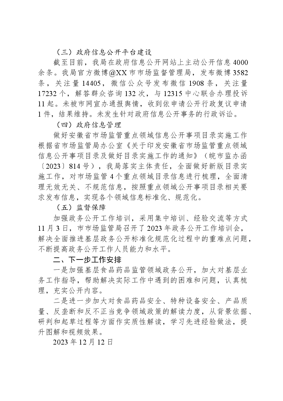 XX市市场监督管理局2023年政务公开工作总结.docx,第2页预览