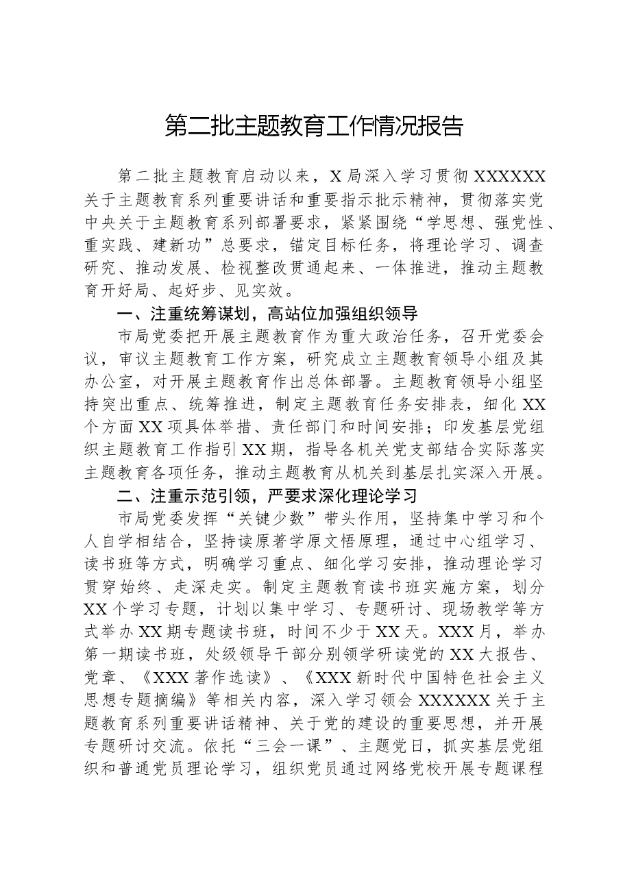 第二批主题教育工作情况报告.docx,第1页预览