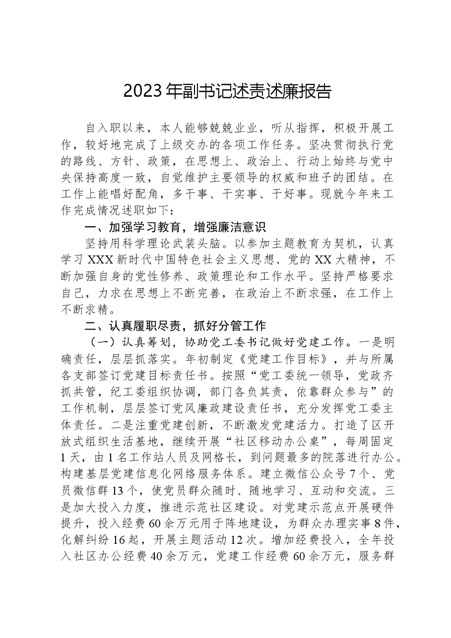 2023年副书记述责述廉报告.docx,第1页预览