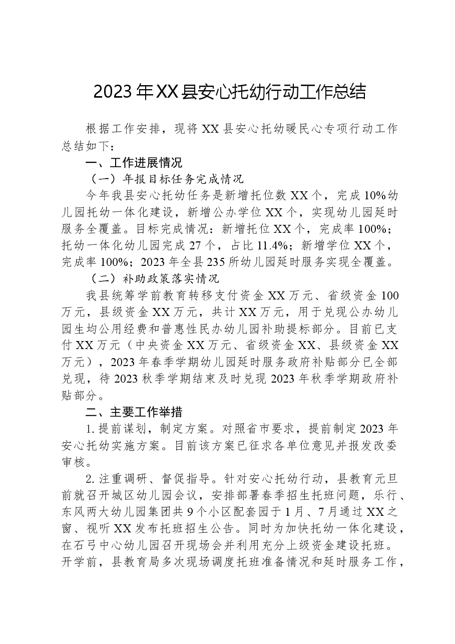 2023年XX县安心托幼行动工作总结.docx,第1页预览
