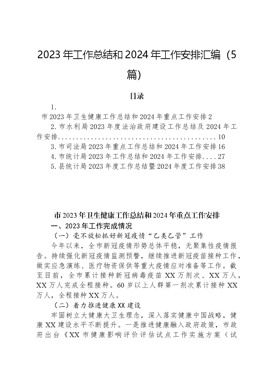 (5篇)2023年工作总结和2024年工作安排汇编.docx,第1页预览