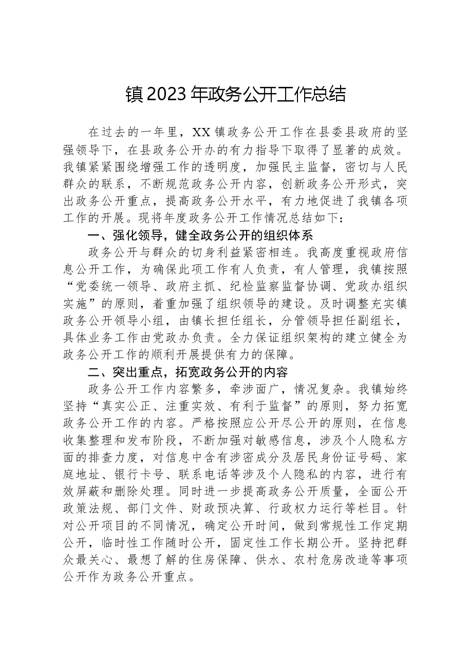 镇2023年政务公开工作总结02.docx，第1页预览