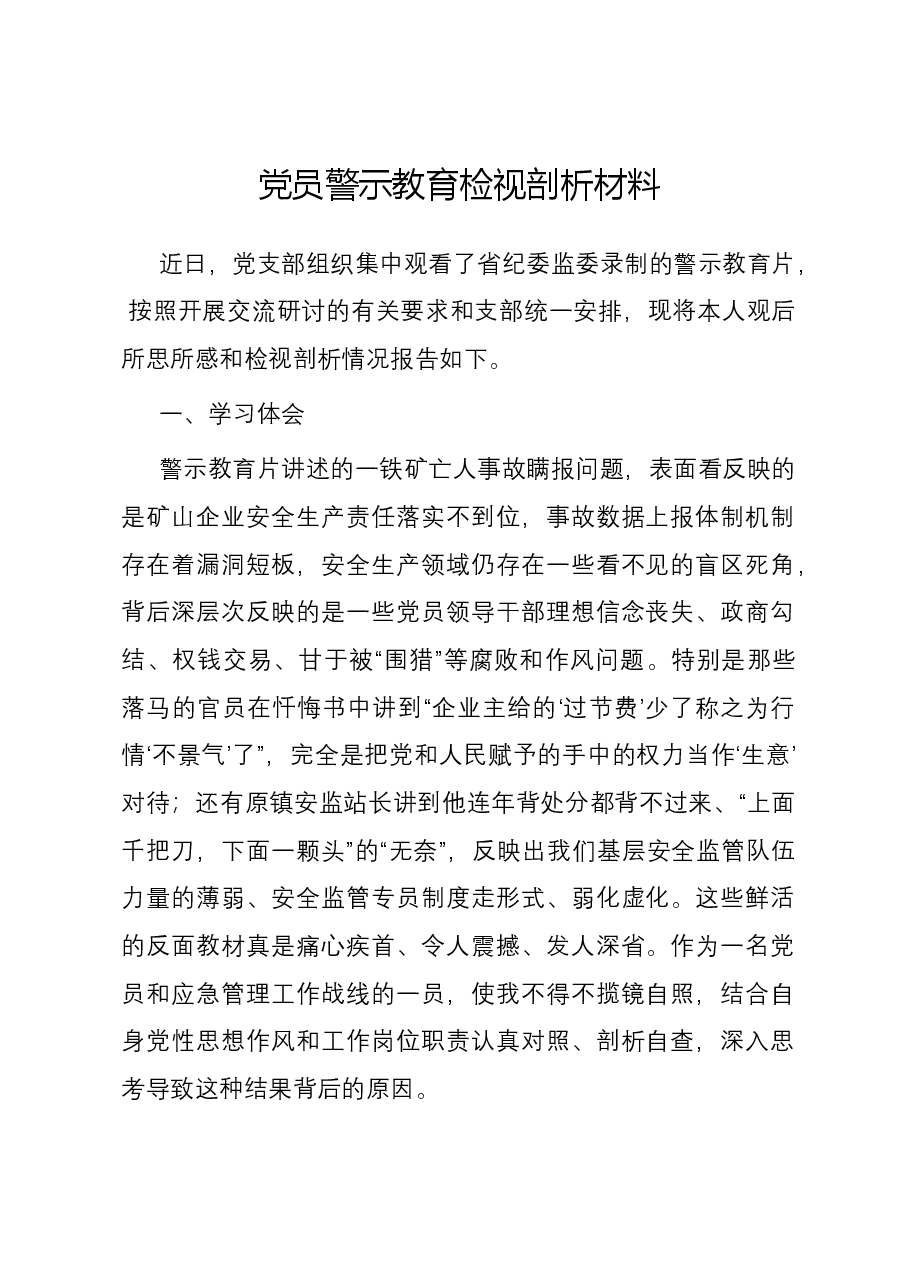 党员警示教育检视剖析材料.docx,第1页预览