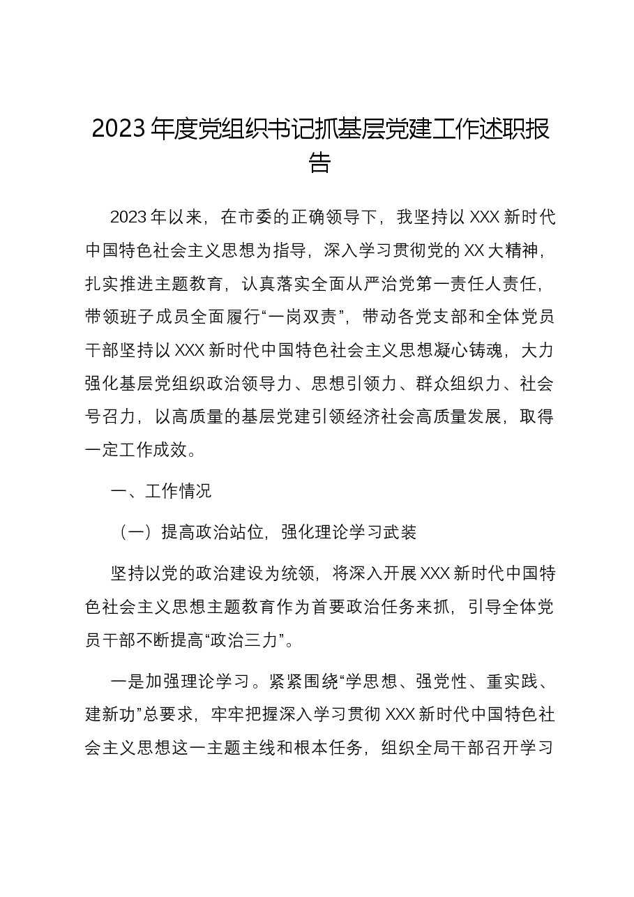 2023年度党组织书记抓基层党建工作述职报告.docx,第1页预览