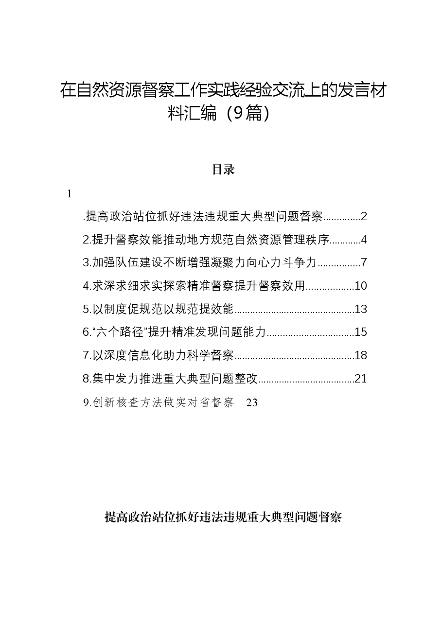 (9篇)在自然资源督察工作实践经验交流上的发言材料汇编.docx,第1页预览
