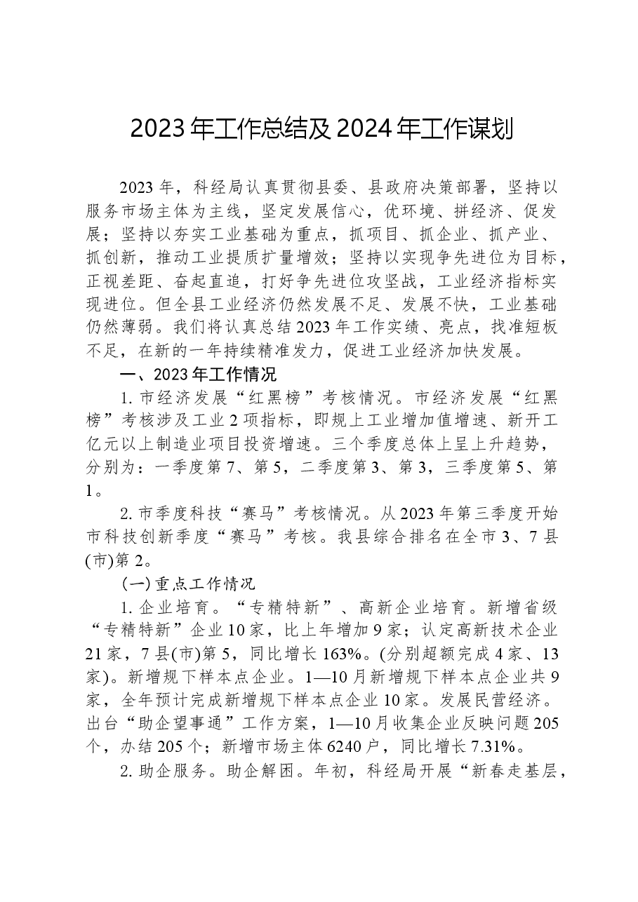 2023年工作总结及2024年工作谋划1219.docx，第1页预览