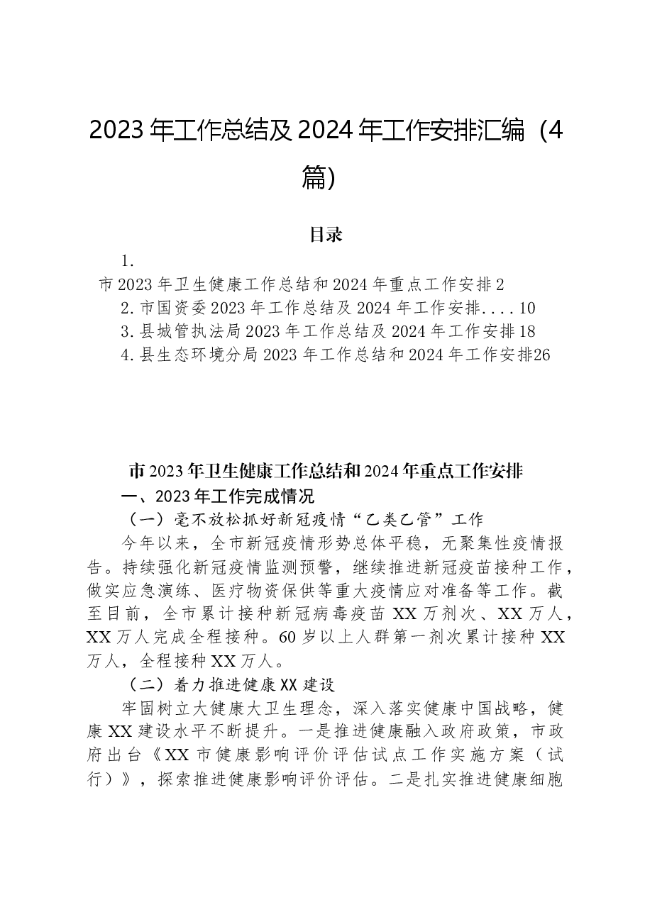 (4篇)2023年工作总结及2024年工作安排汇编.docx,第1页预览