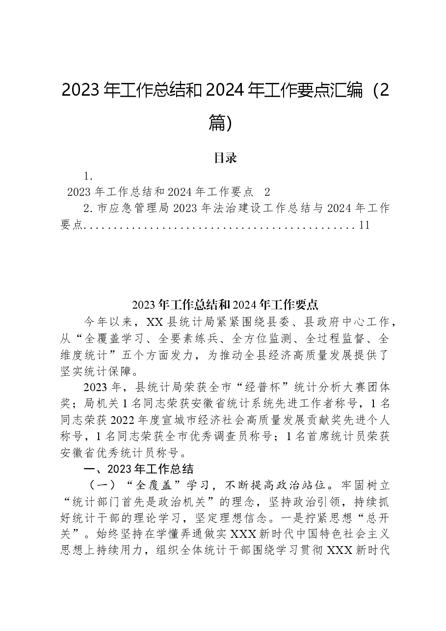 （2篇）2023年工作总结和2024年工作要点汇编.docx，第1页预览