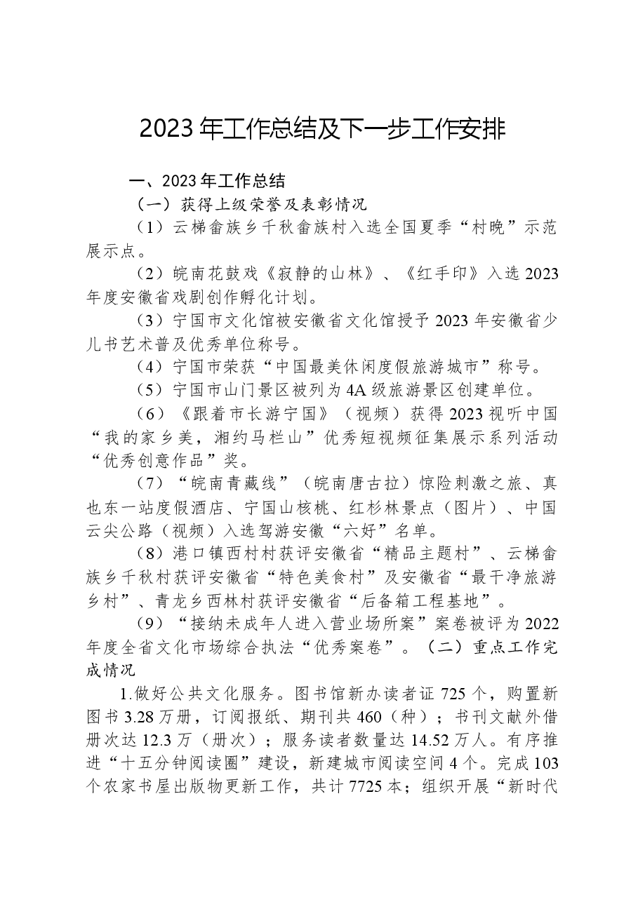 2023年工作总结及下一步工作安排.docx,第1页预览