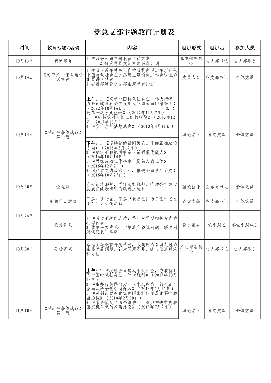 党总支部主题教育计划表.xls，第1页预览