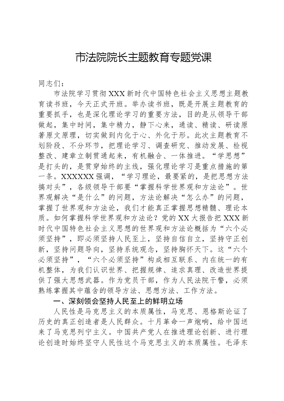 市法院院长主题教育专题党课.docx,第1页预览