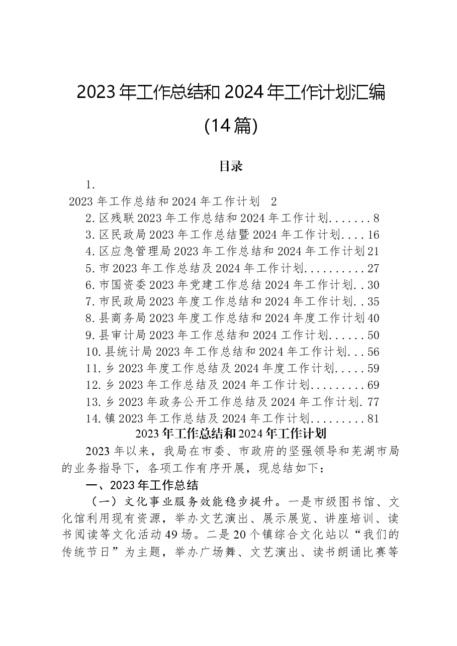 （14篇）2023年工作总结和2024年工作计划汇编.docx，第1页预览