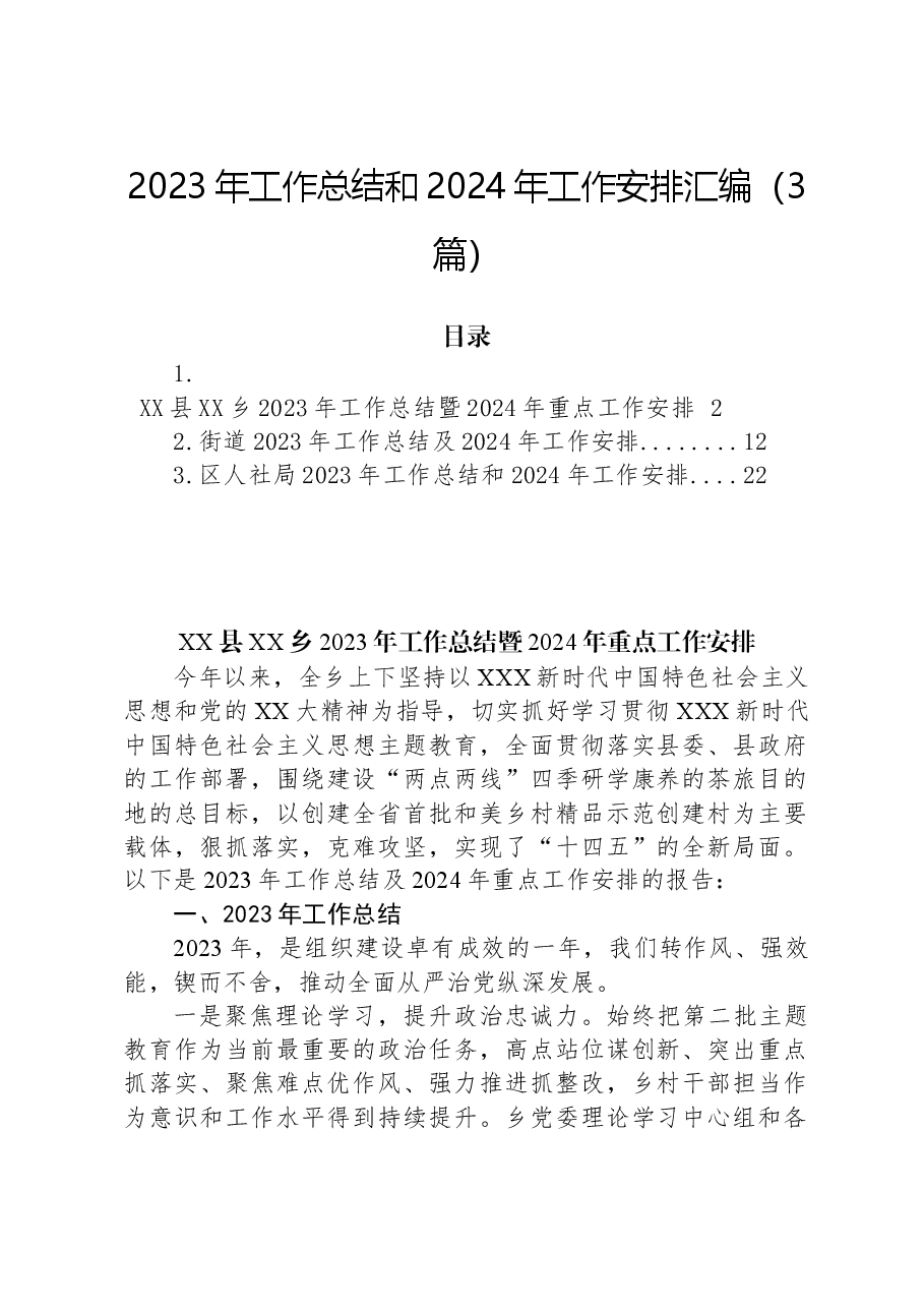 （3篇）2023年工作总结和2024年工作安排汇编.docx，第1页预览