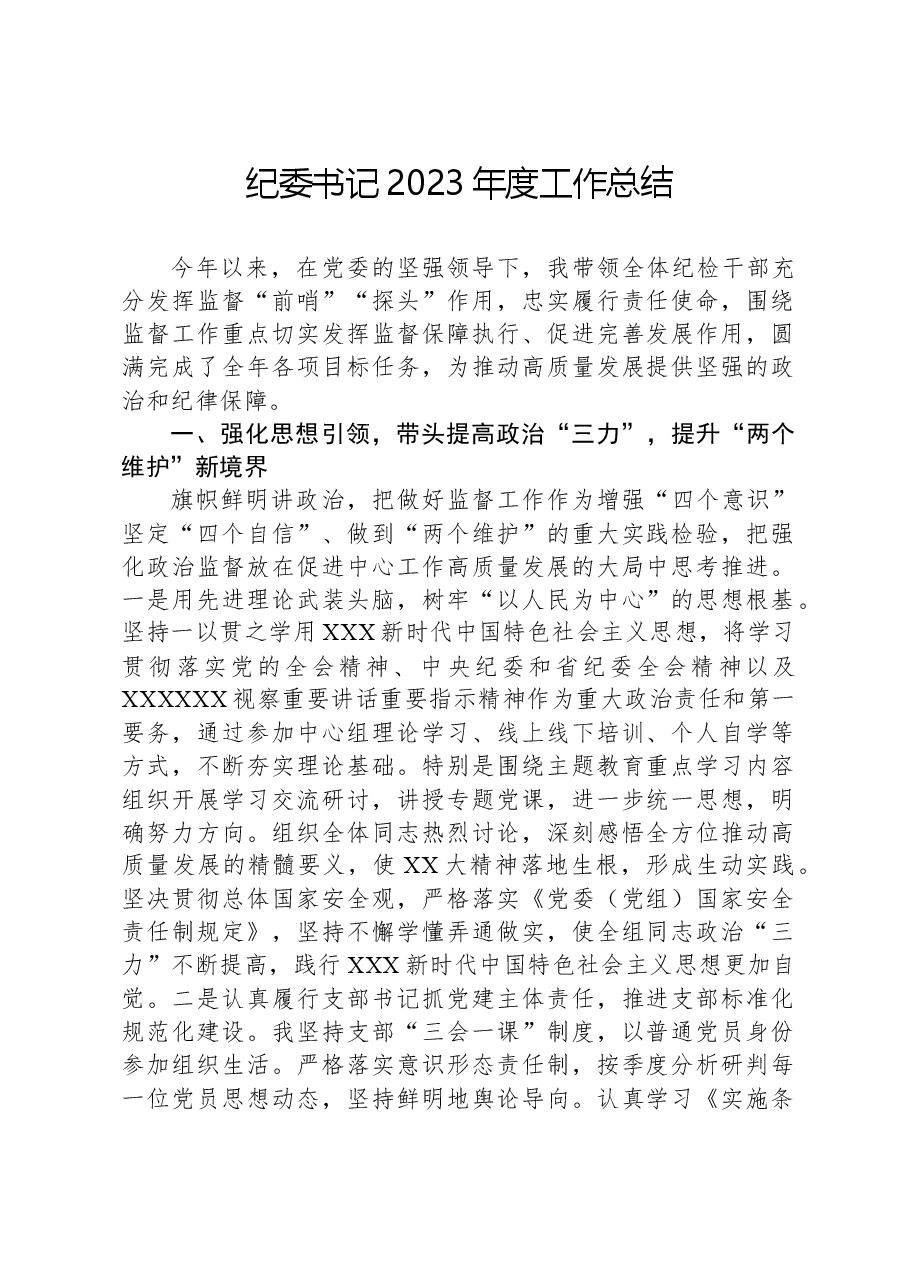 纪委书记2023年度工作总结.docx，第1页预览