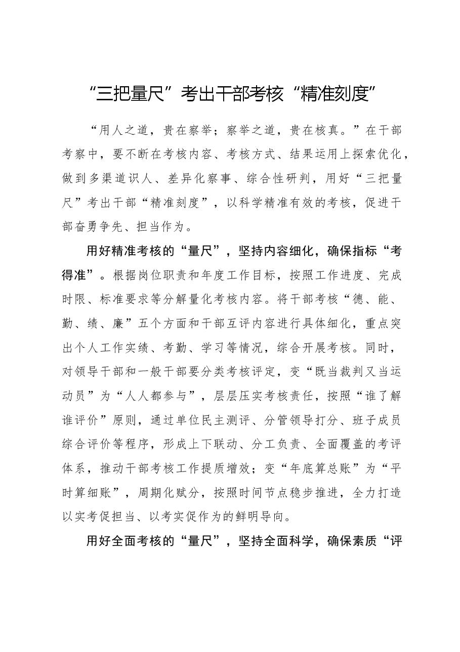 心得体会:“三把量尺”考出干部考核“精准刻度”.docx,第1页预览